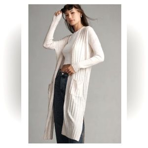 PILCRO RIBBED DUSTER CARDIGAN SWEATER - Cream